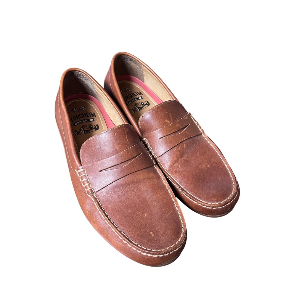 Florsheim Driver Mens 9.5 M Cognac Brown Leather Penny Loafers Shoes
